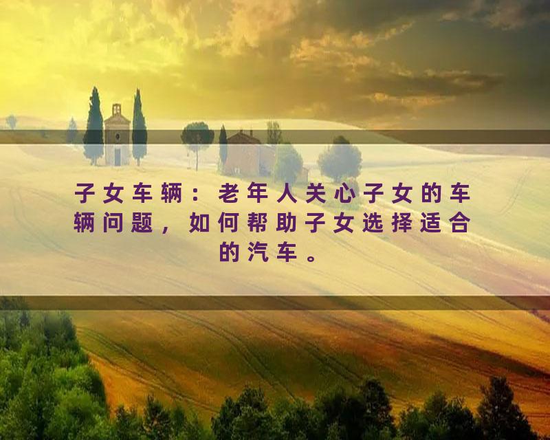 子女车辆：老年人关心子女的车辆问题，如何帮助子女选择适合的汽车。